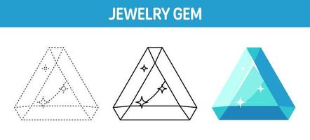 Gem tracing and coloring worksheet for kids vector