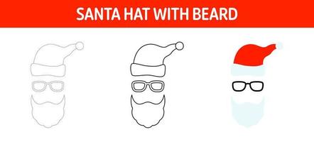 Santa Hat with Beard tracing and coloring worksheet for kids vector