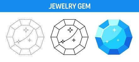 Gem tracing and coloring worksheet for kids vector