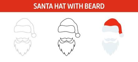 Santa Hat with Beard tracing and coloring worksheet for kids vector