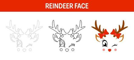 Reindeer Face tracing and coloring worksheet for kids vector