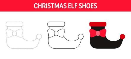 Elf Shoes tracing and coloring worksheet for kids vector