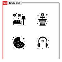 Group of 4 Modern Solid Glyphs Set for home cookie lump money device Editable Vector Design Elements