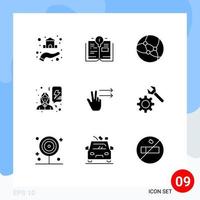 9 Thematic Vector Solid Glyphs and Editable Symbols of setting gesture network fingers women Editable Vector Design Elements