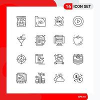 Universal Icon Symbols Group of 16 Modern Outlines of drink play business studio droop Editable Vector Design Elements