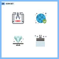 Group of 4 Modern Flat Icons Set for blueprint jewel globe verified bath Editable Vector Design Elements