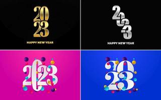 conjunto de diseño de logotipo 2023 feliz año nuevo. Plantilla de diseño de número 2023. decoración navideña 2023 símbolos de feliz año nuevo. diseño moderno de navidad para banner. red social. portada y calendario vector