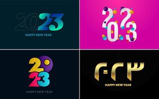 conjunto de diseño de logotipo 2023 feliz año nuevo. Plantilla de diseño de número 2023. decoración navideña 2023 símbolos de feliz año nuevo. diseño moderno de navidad para banner. red social. portada y calendario vector