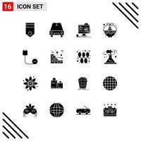 Set of 16 Vector Solid Glyphs on Grid for baby chicken easter analytics cart statistics Editable Vector Design Elements