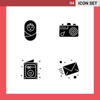 4 Solid Glyph concept for Websites Mobile and Apps baby invitation camera picture email Editable Vector Design Elements