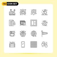 Outline Pack of 16 Universal Symbols of document success fire outstanding achievement Editable Vector Design Elements