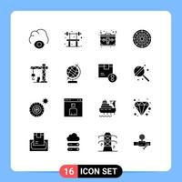 Pictogram Set of 16 Simple Solid Glyphs of architecture pizza case pepperoni drink Editable Vector Design Elements