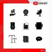 Pack of 9 creative Solid Glyphs of box slide trusted gesture space Editable Vector Design Elements