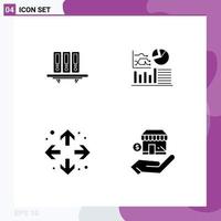 Set of 4 Vector Solid Glyphs on Grid for files flowchat database storage enlarge Editable Vector Design Elements