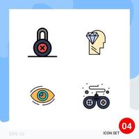 Filledline Flat Color Pack of 4 Universal Symbols of lock look mind head search Editable Vector Design Elements