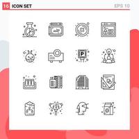 Set of 16 Vector Outlines on Grid for insect louck wacom web button Editable Vector Design Elements