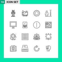 Set of 16 Vector Outlines on Grid for computer corporate management chamomile corporate administration business Editable Vector Design Elements