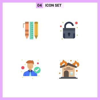 4 Flat Icon concept for Websites Mobile and Apps tools employee items padlock office Editable Vector Design Elements