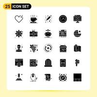 Modern Set of 25 Solid Glyphs and symbols such as player movie health internet time Editable Vector Design Elements