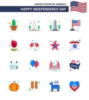Happy Independence Day USA Pack of 16 Creative Flats of beer usa washington imerican usa Editable USA Day Vector Design Elements