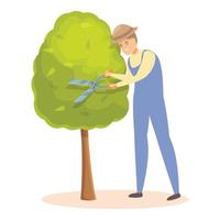 vector de dibujos animados de icono de corte de árbol de granjero. seto de jardín