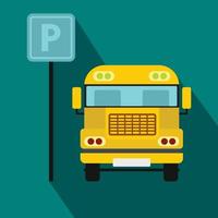 Parking sign and yellow bus icon, flat style vector