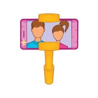 Selfie stick with mobile phone icon, cartoon style vector