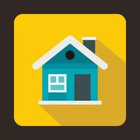 Small blue cottage icon, flat style vector