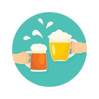 Two hands of beer glasses background, flat style vector