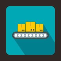 Conveyor belt with boxes icon, flat style vector