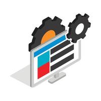 Gears and computer monitor icon isometric 3d style vector