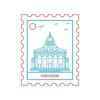 PANTHEON postage stamp Blue and red Line Style vector illustration