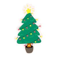 lindo árbol de navidad doodle ilustración, navidad stiker vector
