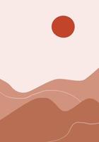 Minimalistic landscape in flat style with   hills and sun. Perfect for wall art in the style of mid century modern vector