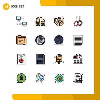 Modern Set of 16 Flat Color Filled Lines and symbols such as data rings cash gymnastics save Editable Creative Vector Design Elements