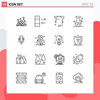 Universal Icon Symbols Group of 16 Modern Outlines of record microphone communication potion demo flask Editable Vector Design Elements