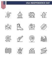 paquete de iconos de vector de stock de día americano 16 signos y símbolos de línea para mapa unido elefante flor del desierto elementos de diseño de vector de día de estados unidos editables