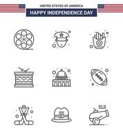 paquete de línea de 9 símbolos del día de la independencia de estados unidos de madison st food parade instrumento editable elementos de diseño vectorial del día de estados unidos vector