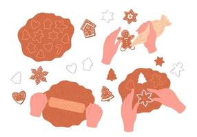 Christmas cookies. Process of making homemade cookies. Forms for cutting gingerbread. Merry Christmas and Happy Holidays. vector