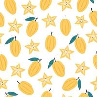 Carambola, star fruit seamless pattern. Exotic and tropical fruit seamless pattern. Healthy food vector