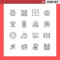 Pack of 16 Modern Outlines Signs and Symbols for Web Print Media such as light bell login education interior Editable Vector Design Elements