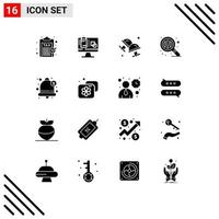 Set of 16 Modern UI Icons Symbols Signs for bell zoom presentation search jewelry Editable Vector Design Elements