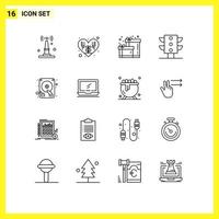 Pack of 16 creative Outlines of monitor hard disk box drive traffic Editable Vector Design Elements