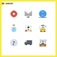 User Interface Pack of 9 Basic Flat Colors of headcount service globe man bellboy Editable Vector Design Elements