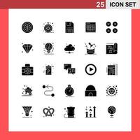 25 Universal Solid Glyphs Set for Web and Mobile Applications month event disc date save Editable Vector Design Elements