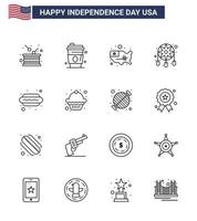 Happy Independence Day Pack of 16 Lines Signs and Symbols for hot dog dream catcher usa decoration usa Editable USA Day Vector Design Elements