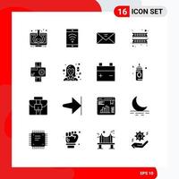 Mobile Interface Solid Glyph Set of 16 Pictograms of camera hardware envelope device multimedia Editable Vector Design Elements