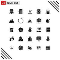 Set of 25 Vector Solid Glyphs on Grid for development coding compass show magic Editable Vector Design Elements