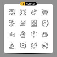 16 Black Icon Pack Outline Symbols Signs for Responsive designs on white background 16 Icons Set Creative Black Icon vector background