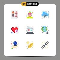 Group of 9 Modern Flat Colors Set for school heart costume cancer cloud Editable Vector Design Elements